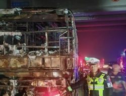 Detik-Detik Bus Tunas Muda Hangus Terbakar di Tol Semarang – Batang, 15 Penumpang Selamat dari Maut